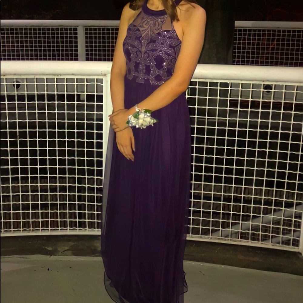 Dark Purple Halter Top Prom Dress